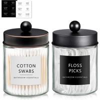 Sheechung Qtip Holder Dispenser For Bathroom Vanity Organizer And Farmhouse Decor - Glass Apothecary Jar With Stainless Steel Lid And Stickers,Countertop Storage Canister(Black&Oil Rubbed Bronze)