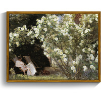 Crmotu Vintage Framed Wall Art, Garden Women Canvas Art Prints, Rose Floral Classical Oil Paintings, Green Landscape Rustic Farmhouse Wall Decor Living Room Bedroom Bathroom Aesthetic Pictures 20X30In