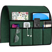 Joywell Remote Holder For Recliner Armchair Caddy Couch Armrest Non Slip Sofa Arm Chair Caddie With 6 Pocket For Magazine, Tablet, Phone, Ipad, Think Linen, Green