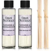 Urban Naturals Lavender & Sandalwood Scented Oil Reed Diffuser Refill And Reed Sticks, 4 Oz (2 Pack)