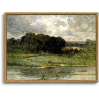 Oiqartoiq Framed Vintage Landscape Wall Art Lake Natural Scenery Oil Painting Canvas Prints Country Farmhouse Decor Aesthetic Pictures For Kitchen Bedroom Living Room Bathroom