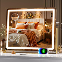 Hasipu Vanity Mirror With Lights, 25"" X 21"" Led Makeup Mirror, Light Up Mirror With 10X Magnification And Phone Holder, Usb Charging Port, Smart Touch 3 Colors Dimmable, 360 Rotation (Gold)