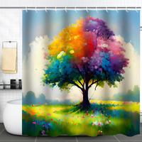 Dds-Dudes Oil Painting Tree Shower Curtain Colored Seasons Shower Curtain For Bathroom Spring Tree Fabric Decor Waterproof Curtains With 12Pcs Hooks 71 X 71 Inch