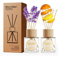 Reed Diffuser Set, Binca Vidou Lavender Orange & Lemon Natural Scent Oil Diffusers With Sticks For Home Office Bathroom Aromatherapy Decor 1.69Oz X 2