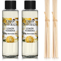 Urban Naturals Lemon Verbena Scented Oil Reed Diffuser Refill | Includes A Free Set Of Reed Sticks, 4 Oz (2 Pack)