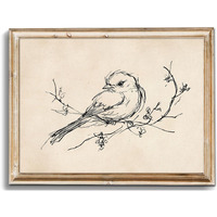 Uniro Vintage Wall Art Prints Farmhouse Decor Bird Sketch Canvas Oil Painting Neutral Bird Line Drawing Beige Decor Minimalist Spring Artwork Pictures For Bedroom Gallery Living Room De Cor (8"" X 10""-Unframed)