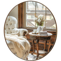 Andy Star Bronze Round Mirror 36 Inch, Oil Rubbed Bronze Round Mirror, Bronze Circle Mirror In Metal Frame, Big Round Bathroom Mirror, Anti-Rust Large Bronze Vanity Mirror, Hd Reflection, Wall-Mounted