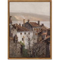 Floating Framed Vintage Canvas Wall Art, European Country Towns Wall Decor Oil Paintings Artwork, Rustic Farmhouse Posters Prints Pictures For Living Room Hallway Bedroom 12X16 Inch