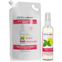 Natural Flower Power Air Freshener Spray Refills - Odor Eliminator W/Essential Oils - Home, Car & Fabric - Cruelty Free & Vegan - Peppermint & Lemon Spray 4 Fl Oz + Refill 16 Fl Oz Combo