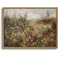 Oiqartoiq Vintage Wildflowers Landscape Wall Art Framed Floral Natural Scenery Oil Painting Canvas Prints Country Farmhouse Fall Decor Pictures Kitchen Bedroom Living Room Bathroom