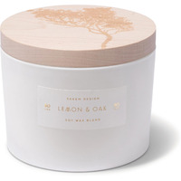 Skeem Print Block 3-Wick Candle - Lemon & Oak Scented Candle - Tea, Lemongrass, Citrus Peel And Amber Blend - Soy Wax, All Natural Oils - Aromatherapy Candle