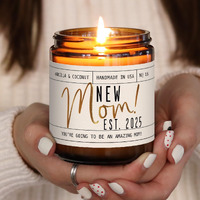 New Mom Gifts For New Mom - 'New Mom Est. 2025 Candle, W/Coconut & Vanilla-Infused Essential Oils I Postpartum Gifts For Mom I First Time Mommy Gifts I Push Presents For New Mom I 50Hr Burn, Usa Made
