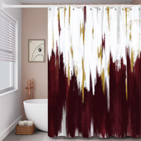 Caheansi Burgundy Shower Curtain, Burgundy White Gold Brush Strokes Graffiti Oil Painting Modern Art Abstract Bathroom Curtain Waterproof Fabric Machine Washable With Hooks, 72"" Wx72 L