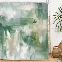 Miyotaa Abstract Sage Green Shower Curtain Set 60Wx71H Inches Brush Stroke Art Neutral Modern Contemporary Oil Painting Waterproof Bathroom Curtain With 12 Hooks