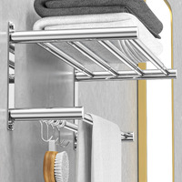 Caximsy Adjustable Towel Bar For Bathroom Wall Mount17-30.7Inch Adhesive Shower Towel Rack Stainless Steel Bath Towel Holders For Toilet Kitchen Double Towel Hanger (Mobile Hook Towel Rack)