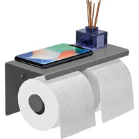 Yeavs Double Toilet Paper Holder-Stainless Steel Tissue Roll Rack With Phone Storage Shelf (Grey)