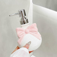 Cute Ceramic Pump Bottle With Bow, Refillable For Hand Soap, Dish Soap, Lotion Or Shampoo - Bathroom & Kitchen Use
