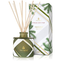 Thymes Frasier Fir Reed Diffuser Set - Includes Reeds, Fragrance Oil, And Frosted Glass Bottle - Fragrance Oil Diffuser - Room Fresheners - Luxury Home Decor - Green & White (Frosted Plaid, 4 Fl Oz)