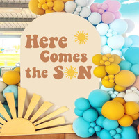 Jarthenaamcs Here Comes The Sun Backdrop Decal Baby Shower Party Sign Decorations Boho Sunshine Wall Stickers For Balloon Arch Baby Boy Gender Reveal Party Backdrop Photo Props