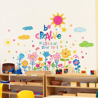 Fufuquare Diy Cute Cartoon Colorful Flower Wall Stickers Sun Cloud And Star Vinyl Wall Decals For Children's Room Bathroom Classroom