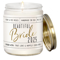 Bridal Shower Gifts, Bride Gifts For Bride To Be - 'Beautiful Bride 2025' Soy Wedding Candle, W/Peony Wedding Bouquet - Infused W/Essential Oils I Bachelorette Gifts For Bride I 50Hr Burn, Usa Made
