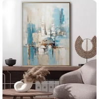 3D Blue Abstract Canvas Wall Art For Office,Hand Painted Abstract Oil Painting For Corridor, Large Textured Wall Decoration For Living Room D  Cor 28X40 Inches