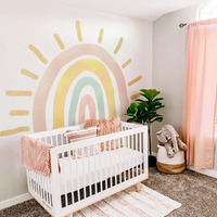 Astrkiz Large Fabric Watercolor Boho Half Sun Wall Decals Peel And Stick, Rainbow Wall Murals Stickers, Pastel Sunrise Wall Art Decor For Kids Room Playroom Nursery Bedroom, 94.49"" X 62.60""