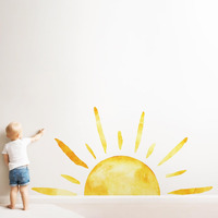 ???????????????? ?? ???????? (????''??????'') Half Sun Wall Decal Extra Large Boho Sun Wall Decals Peel And Stick Removable Sunshine Wall Stickers For Bedroom Decor Nursery Decor Playroom Decor