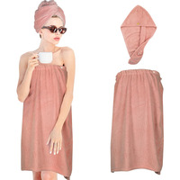 Tocoho Women Microfiber Bath Wrap Towel And Hair Drying Towel - Adjustable Soft Body Wraps Dress With Hair Towel, Super Absorbent To Quick Drying Hair And Body (Light Orange Red)