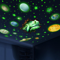 Robmoda Stars And Planets Wall Decals Glow In The Dark, Sun Solar System Stickers For Ceiling, Space Wall Sticker For Kids Room (Green)