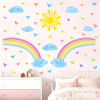 Colorful Rainbow Wall Stickers Watercolor Sun Clouds Wall Decals Cute Hearts Stickers For Girls Removable Peel And Stick Large Rainbow Decals For Girls Kids Room Nursery Classroom Decor