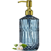 Jasai 18Oz Blue Glass Soap Dispenser With Golden Pump, Refillable Bathroom Soap Dispenser With Thick Glass, Clear Kitchen Soap Dispenser For Dish Soap, Hand Soap, Lotion.(Blue)