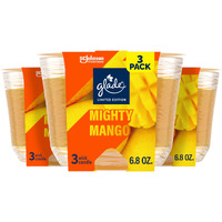 Glade 3-Wick Scented Candle Jar, Mighty Mango, Air Freshener Infused With Essential Oils, 6.8 Oz, 3 Count