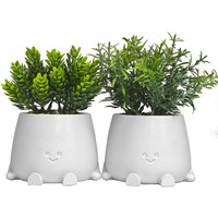 2Pcs Smiley Face Planter Pot Office Decor - Artificial Plant With Planters Window Decor, Fake Faux Succulent Plant Pots For Bathroom/Kitchen/Sill/ Home Indoor Decorations, Mother's Day/Women Gifts