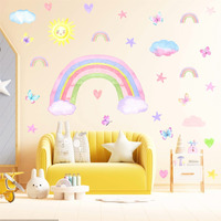 Colorful Rainbow Wall Decals Watercolor Rainbow Sun Cloud Wall Decals Star Heart Butterfly Wall Stickers Cute Rainbow Wall Stickers For Girls Room Bedroom Nursery Decor