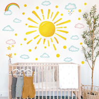 Runtoo Sun Wall Decals Peel And Stick Boho Rainbow Cloud Wall Stickers For Kids Girls Bedroom Nursery Classroom Decor