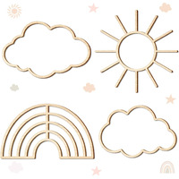 4 Pieces Boho Nursery Cloud Star Wall Decor Wooden Babyroom Moon Rattan Wall Decor Wooden Rainbow For Children Baby Kids Boys Girls Bedroom Nursery Pendant(Cloud Rainbow Sun)