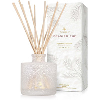 Thymes Frasier Fir Reed Diffuser Set - Includes Reeds, Fragrance Oil, And Frosted Glass Bottle - Fragrance Oil Diffuser - Room Fresheners - Luxury Home Decor - White (Flocked, 4 Fl Oz)