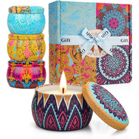 4 Pack Scented Candles Gifts Set For Women, 4.4 Oz Soy Wax Portable Travel & Home Tin Jar Candles With Essential Oils For Bath, Stress Relief, Yoga Aromatherapy Candles With Strong Fragrance