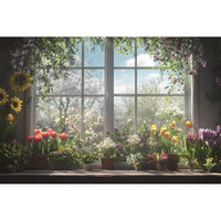 Woohooroo Peel And Stick Fake Window Sunflower Garden Flowers Pot Poster Picture Wall Sticker Decor Self-Adhesive Removable Mural,32"" X 48""