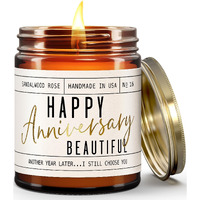 Anniversary Gifts For Women - 'Happy Anniversary Beautiful' Candle, W/Sandalwood Rose - Infused W/Essential Oils I Happy Anniversary Gifts For Her I Anniversary Gifts For Wife I 50Hr Burn, Usa Made