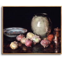 Crmotu Vintage Framed Wall Art, Still Life Onions Canvas Oil Paintings, Black Antique Kitchen Decorations Art Prints, Rustic Home Decor Bedroom Dining Room Desktop Farmhouse Aesthetic Artwork 12X16In