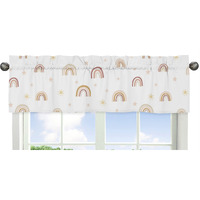 Sweet Jojo Designs Boho Rainbow Window Treatment Valance - Blush Pink Dusty Rose Gold Yellow Mauve Taupe Beige Tan Bohemian Stars Sun Celestial Vintage Sky