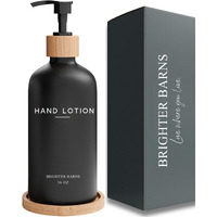 Black Glass Lotion Dispenser With Pump By Brighter Barns - Hand Lotion Dispenser Bathroom Set With Tray - Luxury Bathroom Accessories Set, Modern Home Decor For Spa, Office, Living Room, Hotel (Black)
