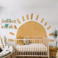 Astrkiz Large Fabric Watercolor Boho Half Sun Wall Decals Peel And Stick, Pastel Sunrise Mural Stickers, Sunshine Wall Arch Art Decor For Kids Baby Room Playroom Nursery Bedroom, 94.49"" X 70.87""