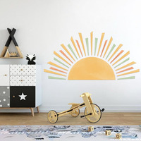 Half Sun Wall Decal - Removable Sunburst Wall Stickers, Boho Decals, Sunshine Large Stickers,Yellow Sunshine Wall Art,Watercolor Pastel Sun Decal