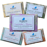 Bluebyrd Soap Co. 5-Pack Variety Set Exfoliating Essential Oil Soap Bars | 100% Vegan Natural Bar Soap Gift | Cucumber Mint, Goat Milk Jojoba Oil, Lavender Thyme, Orange Clove, Seaweed Eucalyptus(Set)