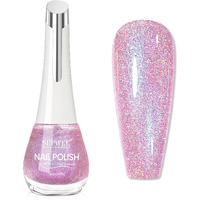 Supwee Quick Dry Glitter Nail Polish Holographic Finger Nail Polish Non Gel High Glossy Shiny Shimmer Nails Laquer Oil-Based Holo Fingernail Air Dry Fast Manicure Gift For Women Girls 16Ml, 0.54Fl Oz