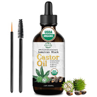 Mmpang Usda Organic Jamaican Black Castor Oil - 100% Pure, Cold Pressed, Hexane-Free & Vegan, 2Oz Brown Glass Bottle W/Dropper & Dual Brush For Hair Growth, Thicker Eyelashes, Brows & Scalp Care