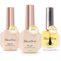Melodysusie No Wipe Glossy Top Coat Base Coat Cuticle Oil Set Long Lasting Shine Finish Soak Off Uv Led Nail Lamp Nail Art Design Manicure Kit Perfect Gifts For Women Girls 3 Pcs 15Ml